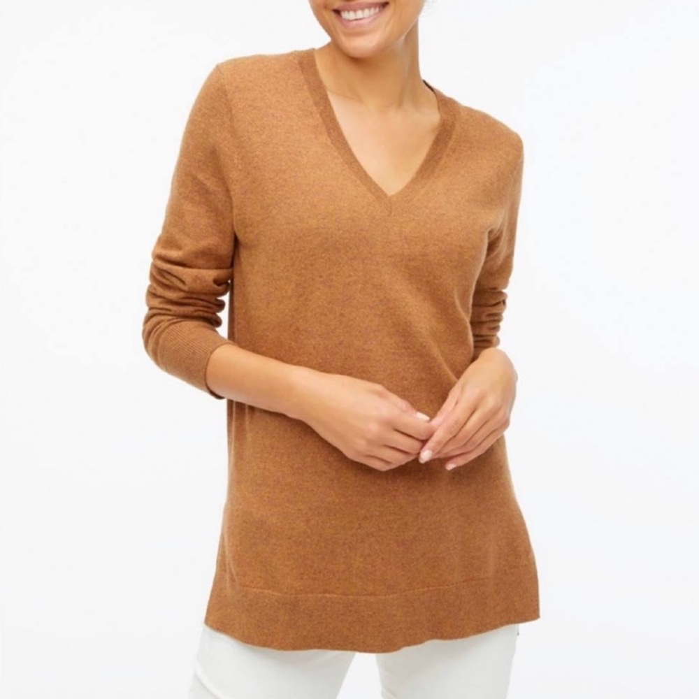J. Crew Re-Imagined V neck sweater caramel Brown Lightweight Pullover Mercantile